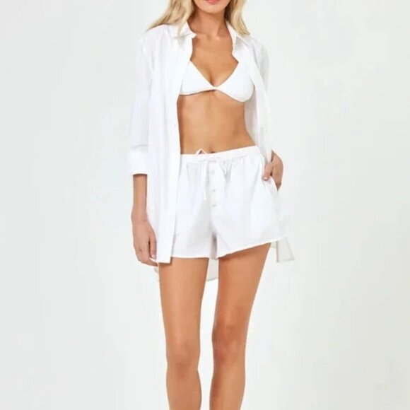 New L*Space Skipper Oversized Button Front Long Sleeve White Top NWT Medium - Picture 2 of 4